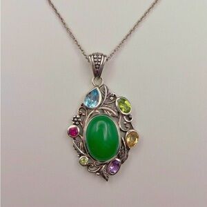 13.40ct Multi Natural Gemstone 💎 Pendant. Chain ⛓️‍💥 Included Main Stone 925SS